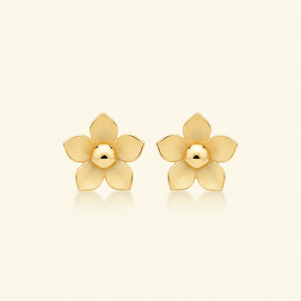 Petal Bloom Gold Stud Earrings — BIS-hallmarked, Vivana by Kalash Jewellers